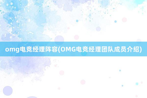 omg电竞经理阵容(OMG电竞经理团队成员介绍)