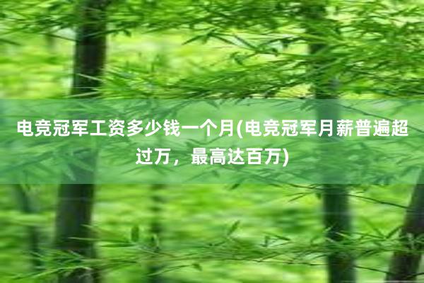 电竞冠军工资多少钱一个月(电竞冠军月薪普遍超过万，最高达百万)