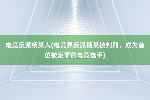 电竞反派杨某人(电竞界反派杨某被判刑，成为首位被定罪的电竞选手)