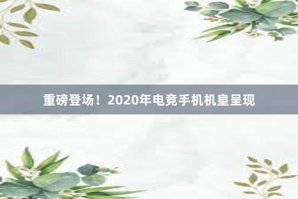 重磅登场！2020年电竞手机机皇呈现