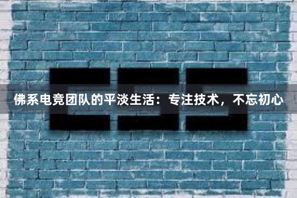 佛系电竞团队的平淡生活：专注技术，不忘初心