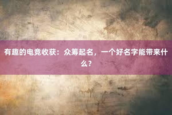 有趣的电竞收获：众筹起名，一个好名字能带来什么？