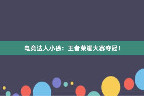 电竞达人小徐：王者荣耀大赛夺冠！