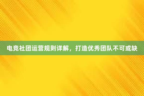 电竞社团运营规则详解，打造优秀团队不可或缺